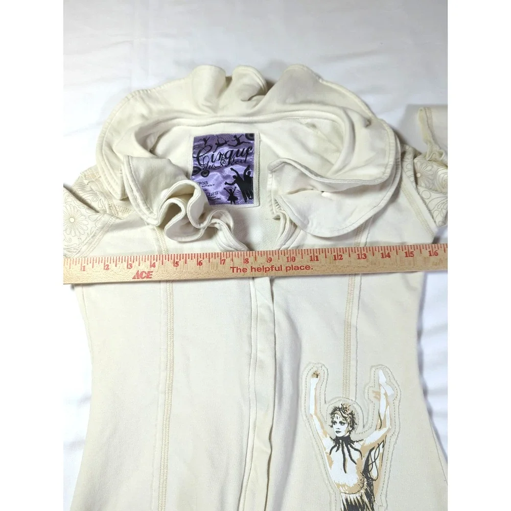 CIRQUE DU SOLEIL Jacket Women XS Front Zip Lg Sleeve Cream Boho Chic  Festival